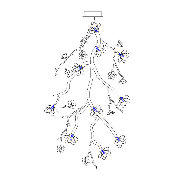 Lustra Chandelier Black Branch Flower