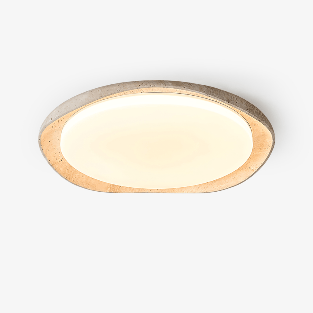 Adoros Rimmed-Circle Travertine Ceiling Light