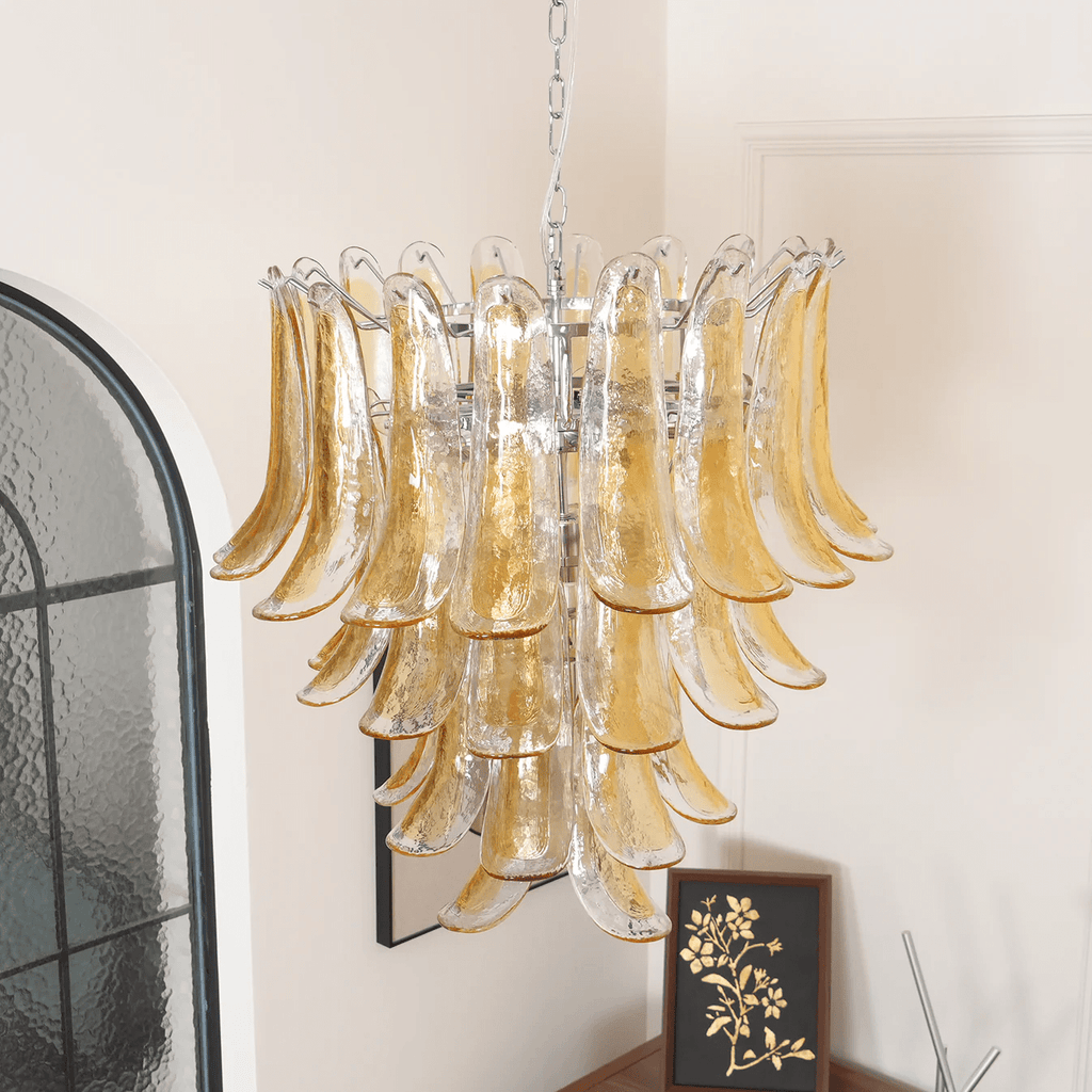 Aurora Chandelier Amber Lily Murano Glass Layered Centerpiece