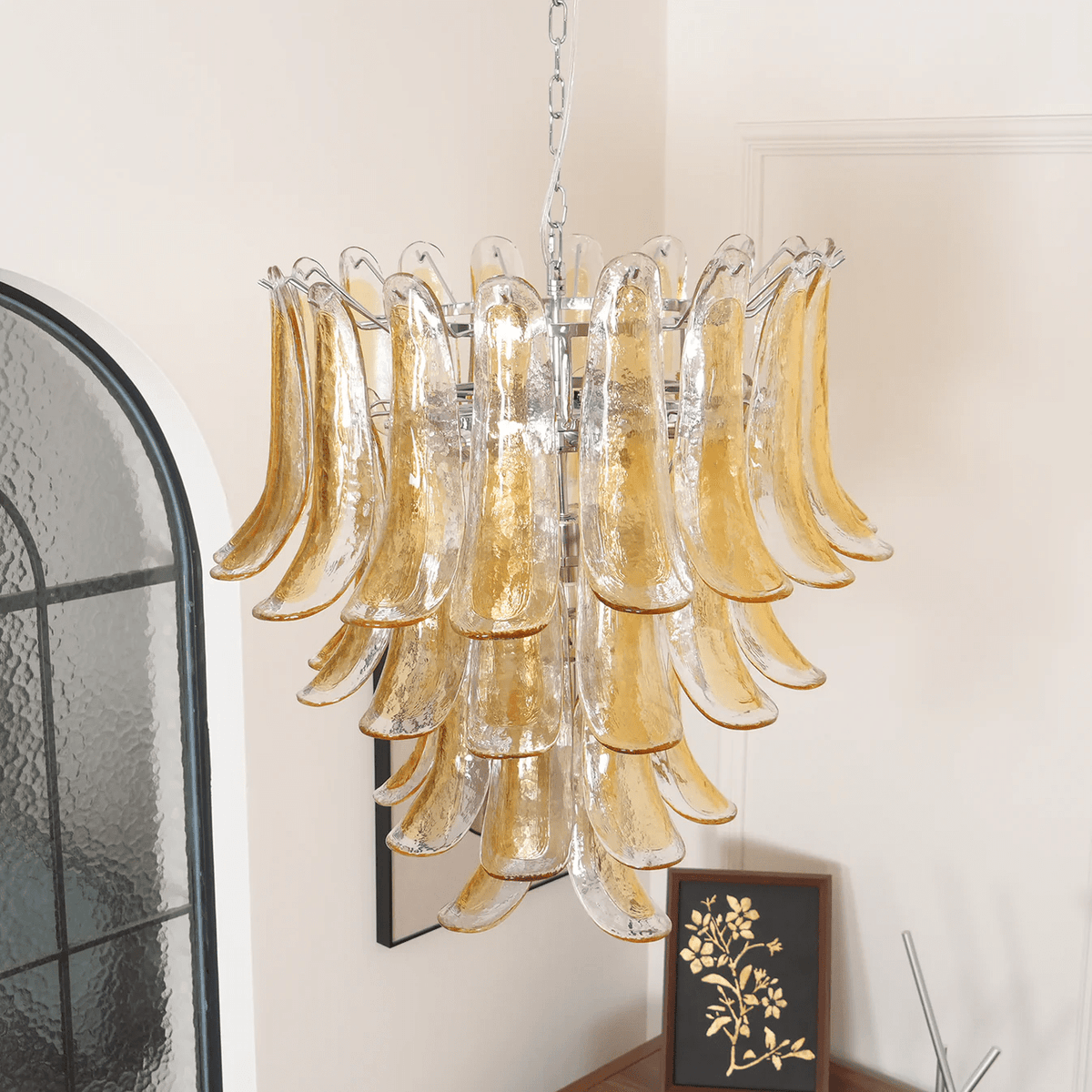 Aurora Chandelier Amber Lily Murano Glass Layered Centerpiece