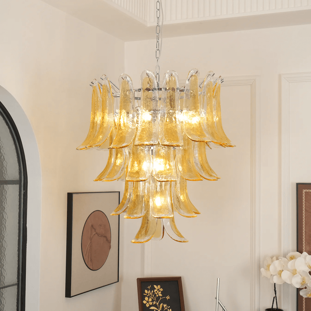 Aurora Chandelier Amber Lily Murano Glass Layered Centerpiece