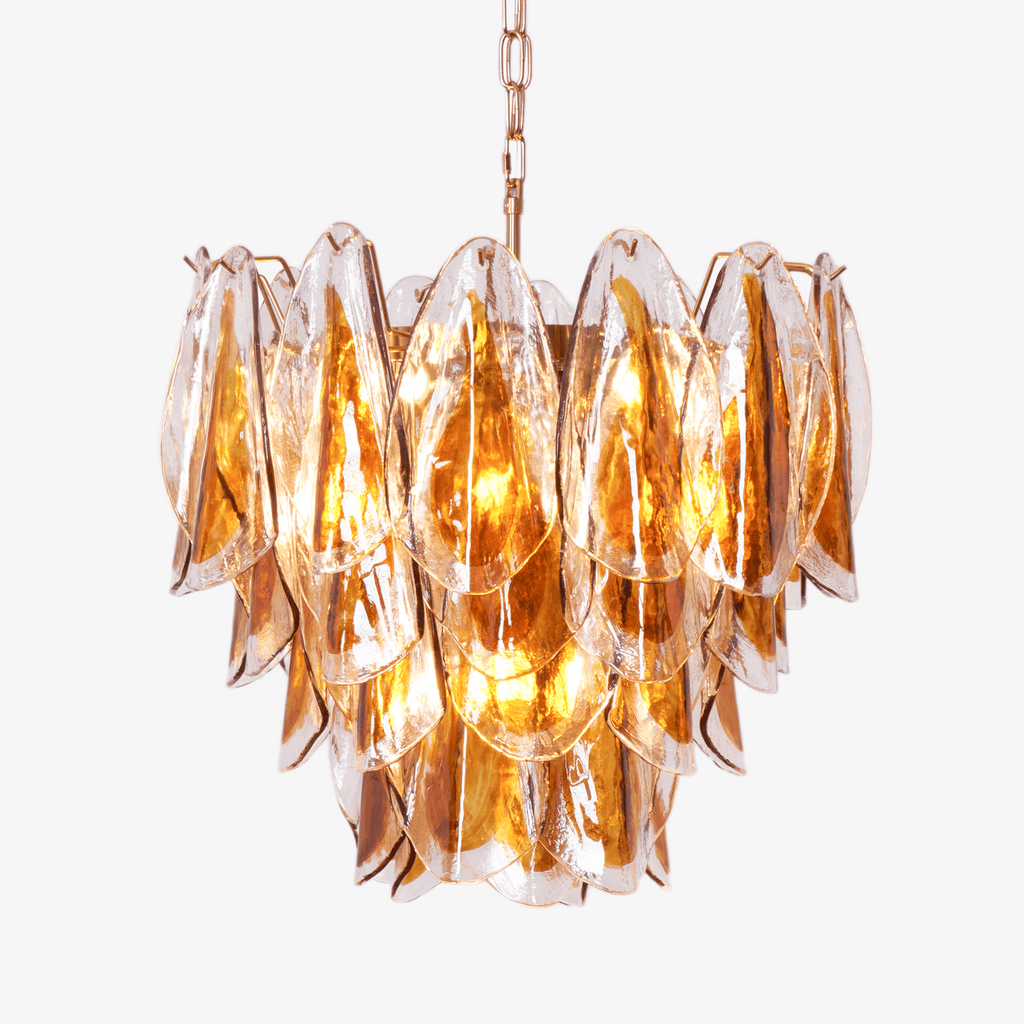 Aurora Chandelier Amber Leaf Glass Layered Organic Warmth