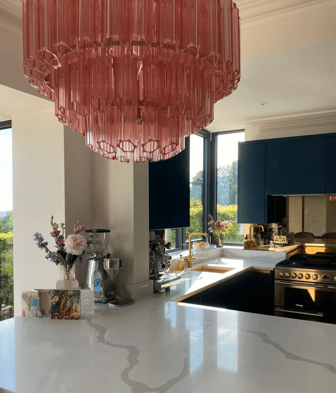 Aurora Chandelier Pink Glass Tube Layered Diamond