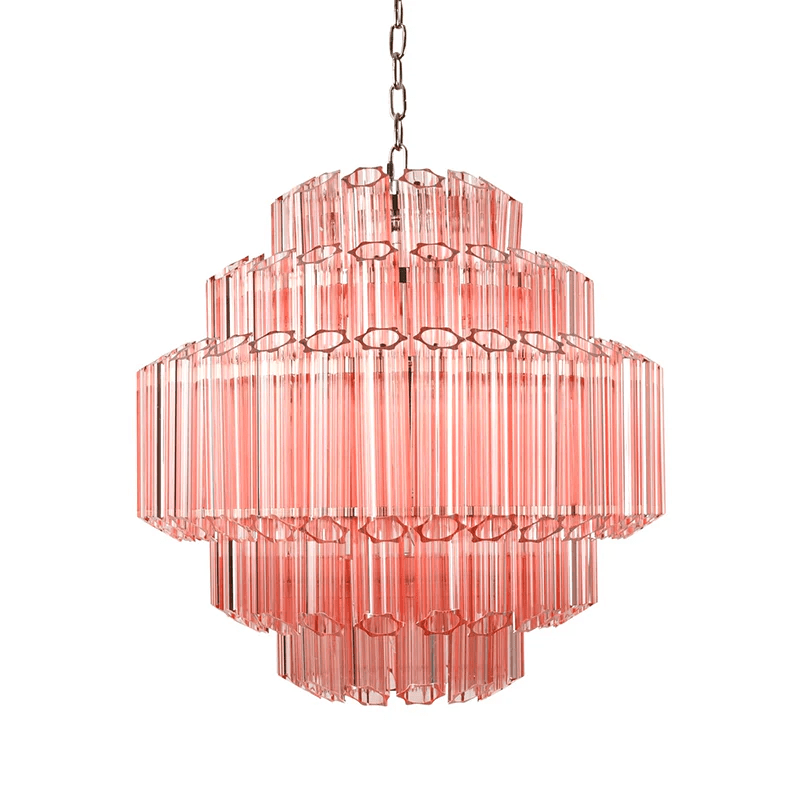Aurora Chandelier Pink Glass Tube Layered Diamond