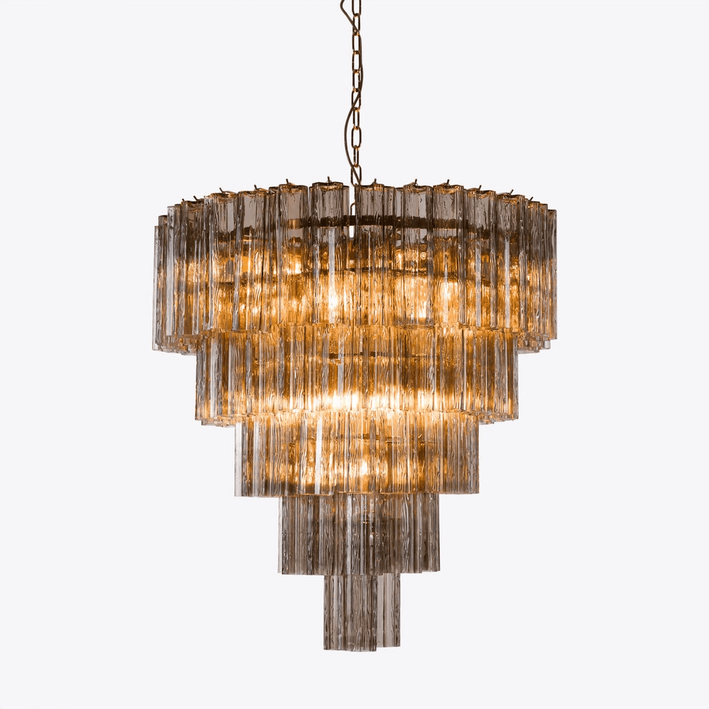 Aurora Chandelier Five Tier Fluted Glass Grande Mid Century