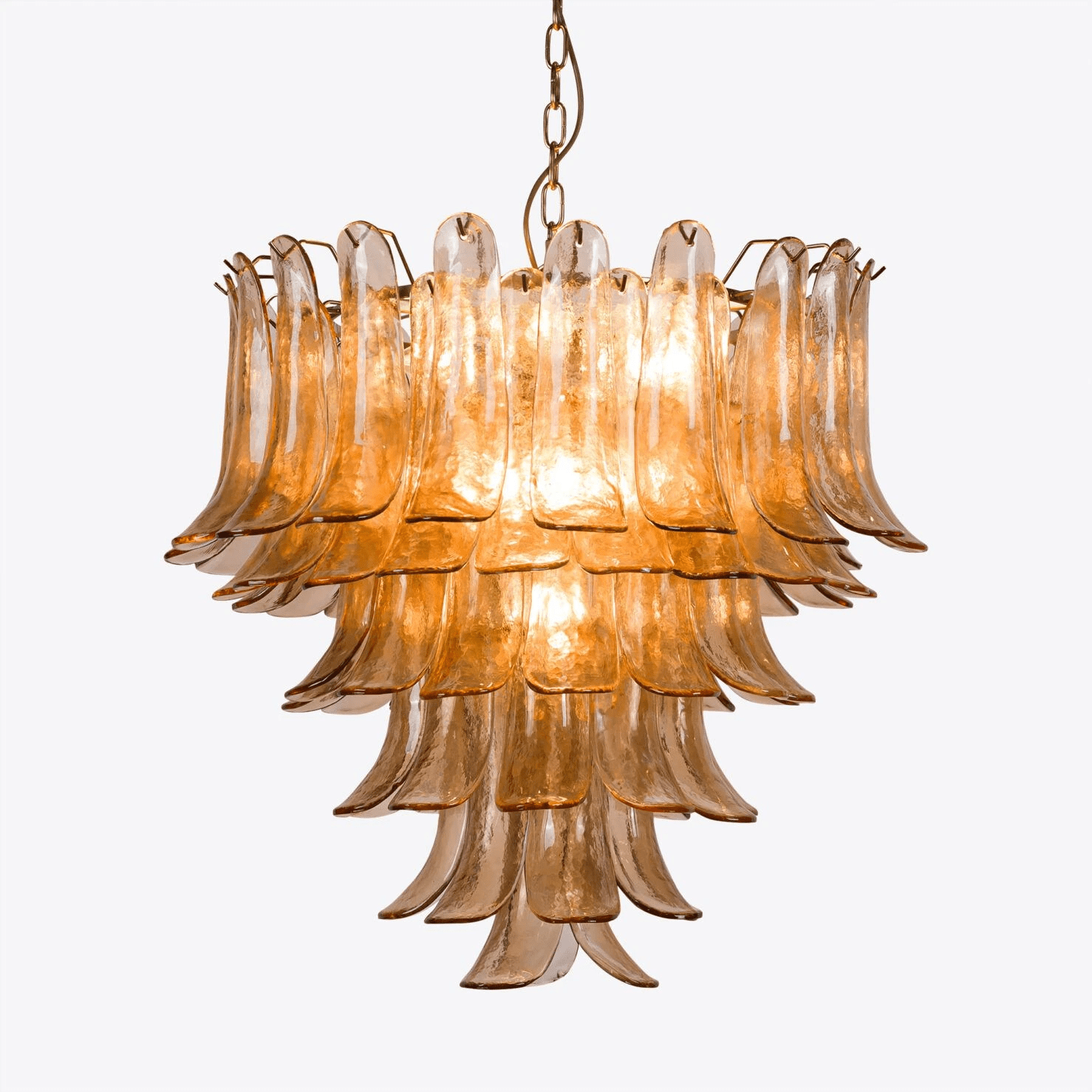 Aurora Chandelier Amber Murano Glass Petal Mid Century