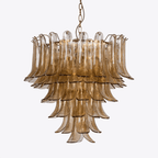 Aurora Chandelier Amber Murano Glass Petal Mid Century