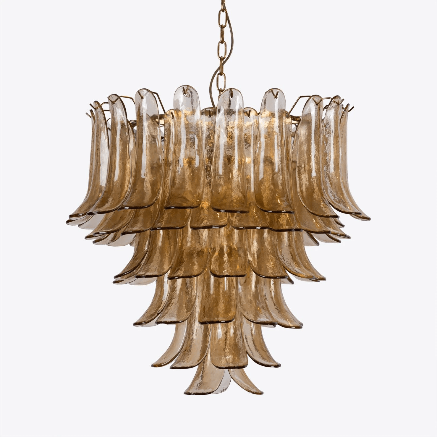 Aurora Chandelier Amber Murano Glass Petal Mid Century