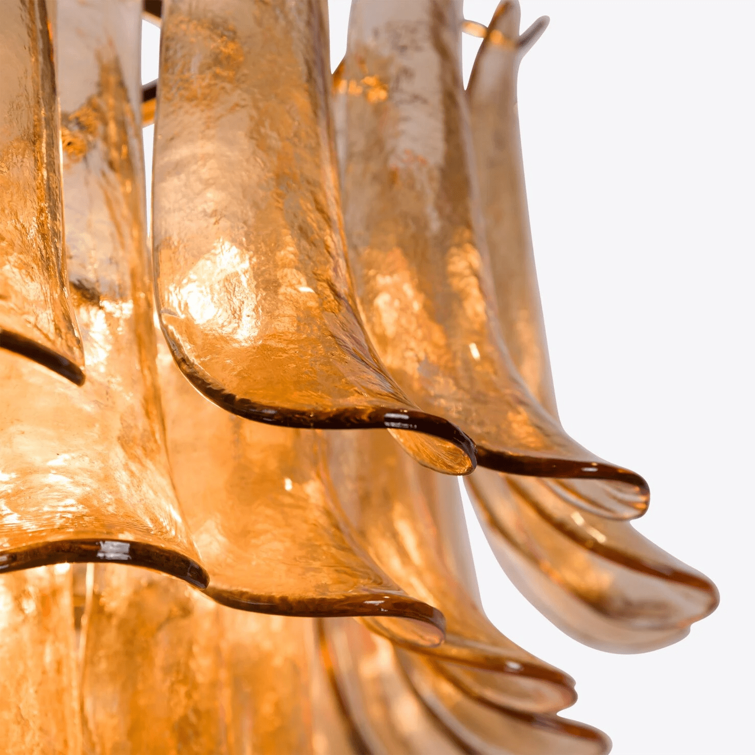 Aurora Chandelier Amber Murano Glass Petal Mid Century