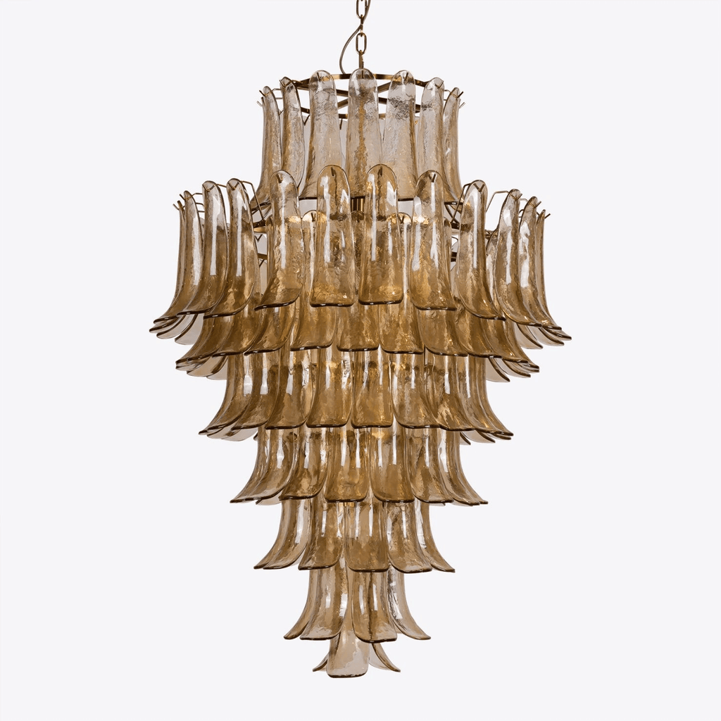 Aurora Chandelier Amber Murano Glass Petal Mid Century