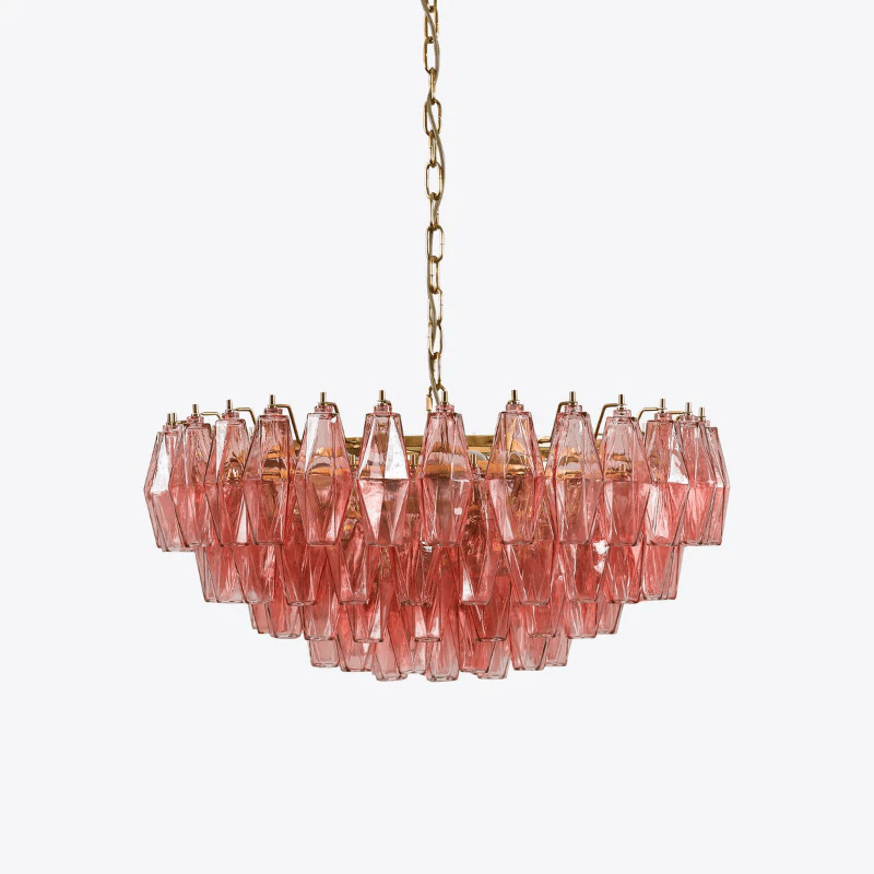Aurora Chandelier Pink Polygon Glass Tiered Modern Artistic