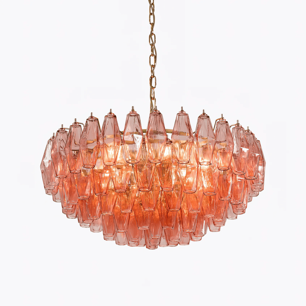 Aurora Chandelier Pink Polygon Glass Tiered Modern Artistic