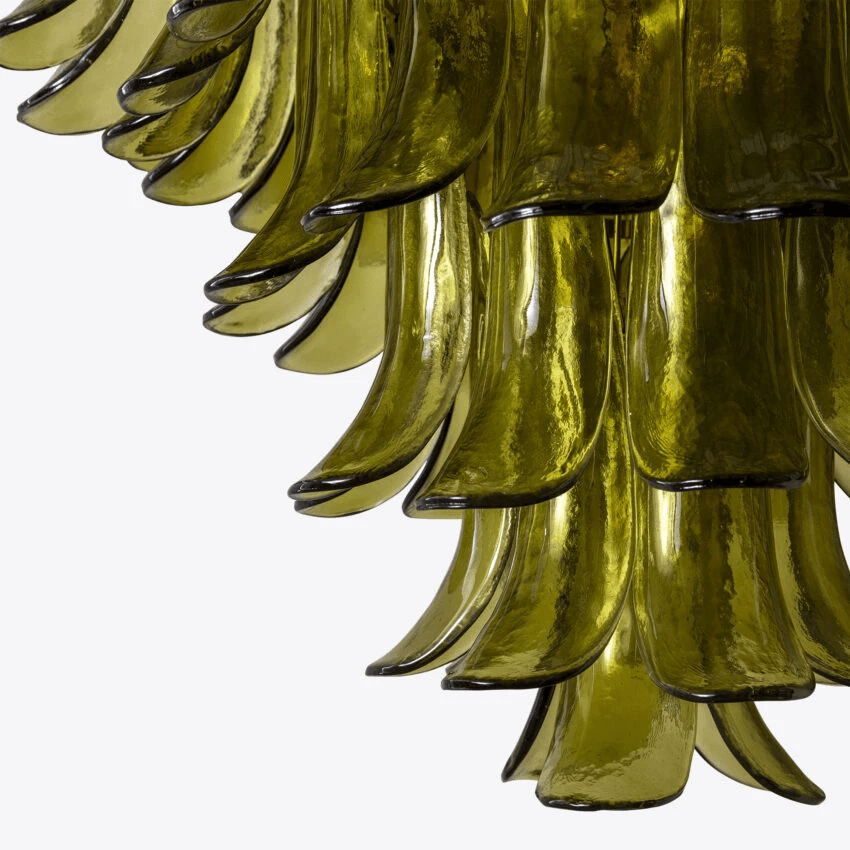 Aurora Chandelier Green Petal Glass Layered Natural