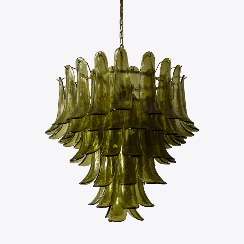 Aurora Chandelier Green Petal Glass Layered Natural
