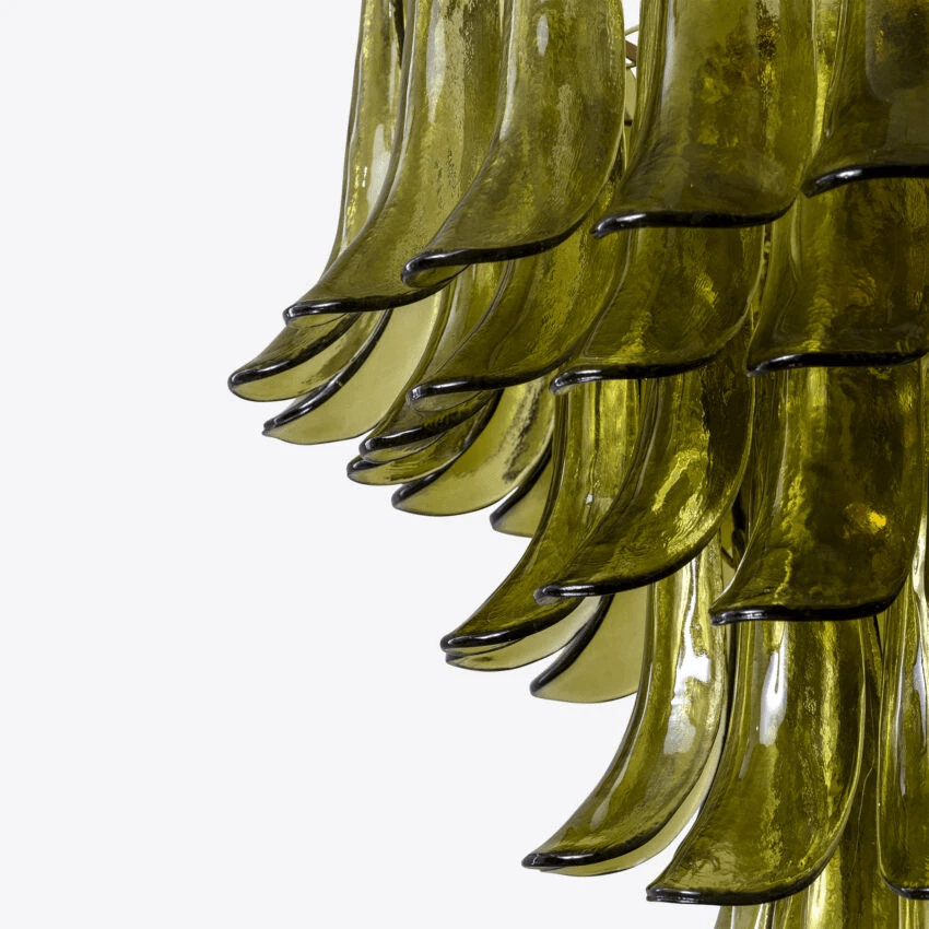 Aurora Chandelier Green Petal Glass Layered Natural