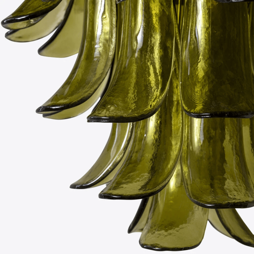 Aurora Chandelier Green Petal Glass Layered Natural