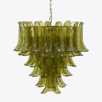 Aurora Chandelier Green Petal Glass Layered Natural