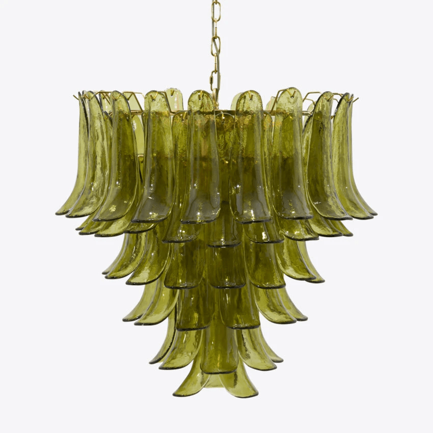 Aurora Chandelier Green Petal Glass Layered Natural