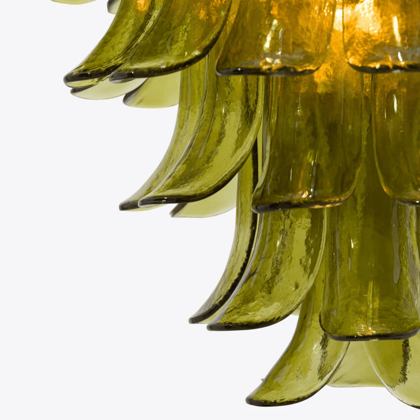 Aurora Chandelier Green Petal Glass Layered Natural