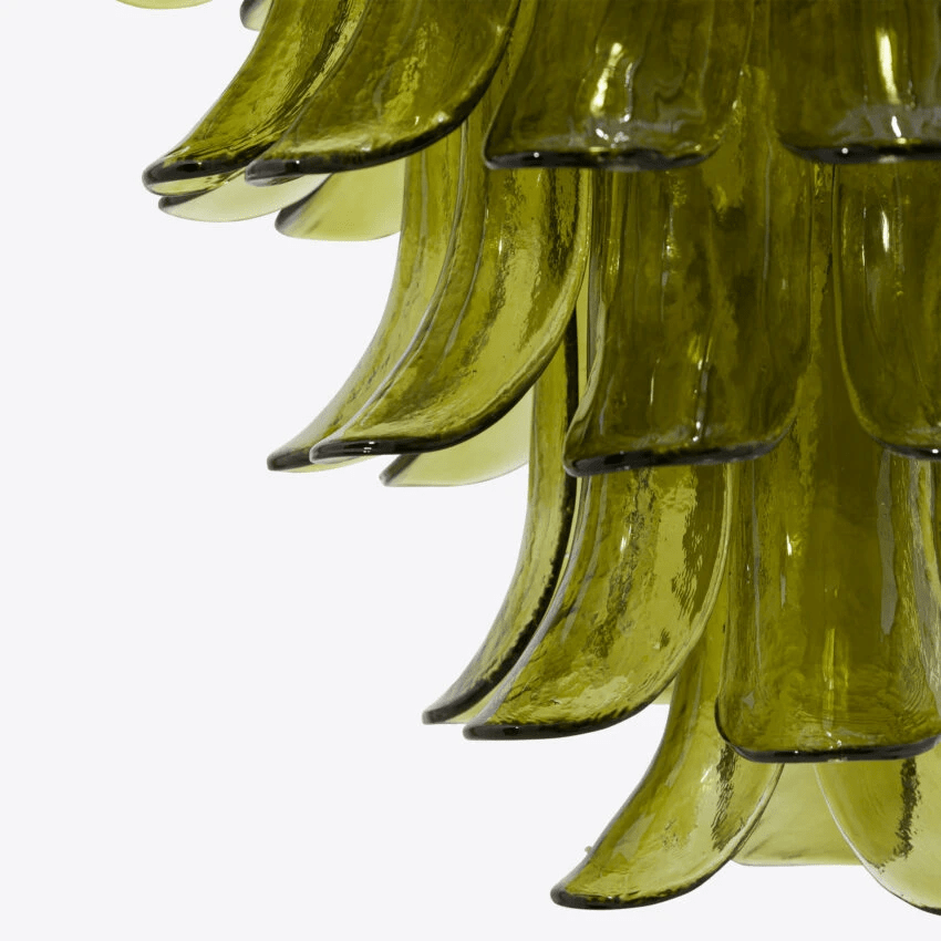 Aurora Chandelier Green Petal Glass Layered Natural