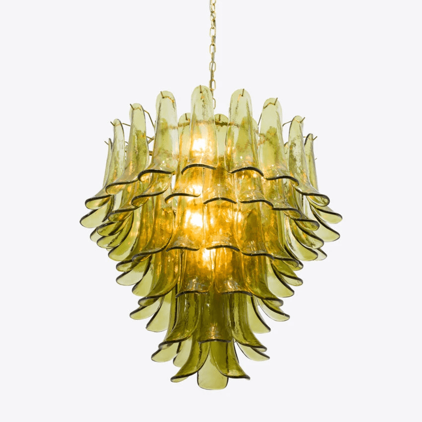 Aurora Chandelier Green Petal Glass Layered Natural
