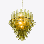Aurora Chandelier Green Petal Glass Layered Natural