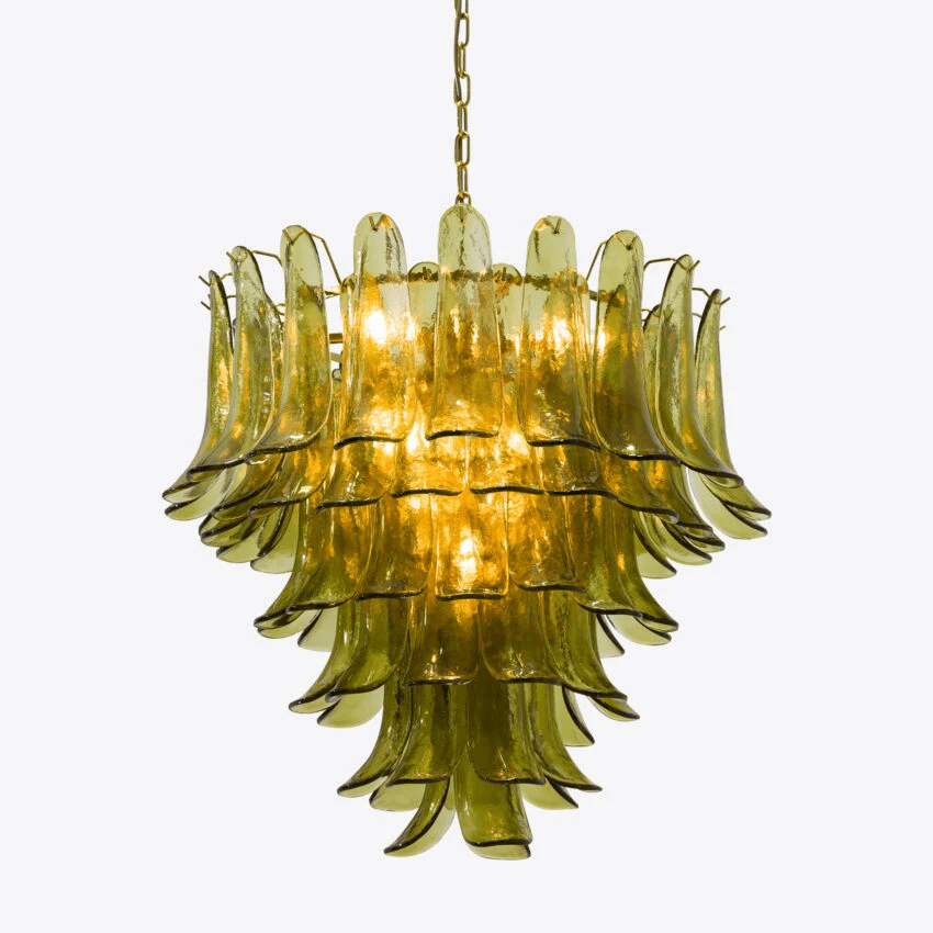 Aurora Chandelier Green Petal Glass Layered Natural