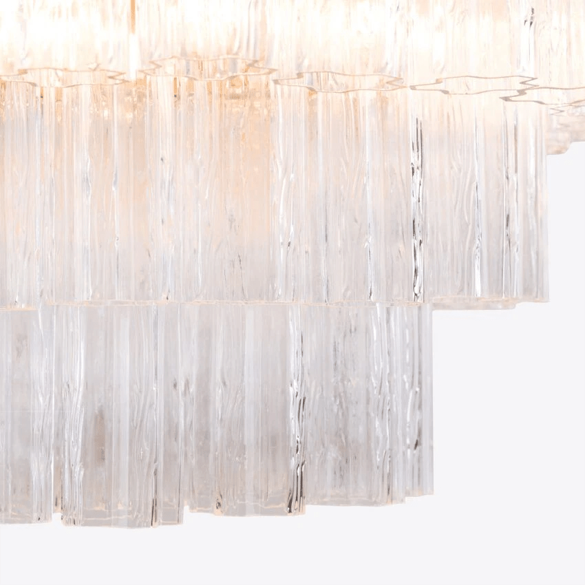 Aurora Chandelier Five Tier Fluted Glass Tube Mid Century