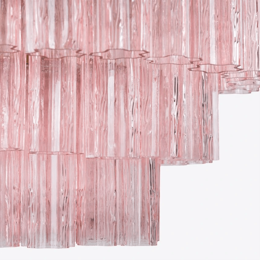 Aurora Chandelier Five Tier Fluted Glass Tube Mid Century