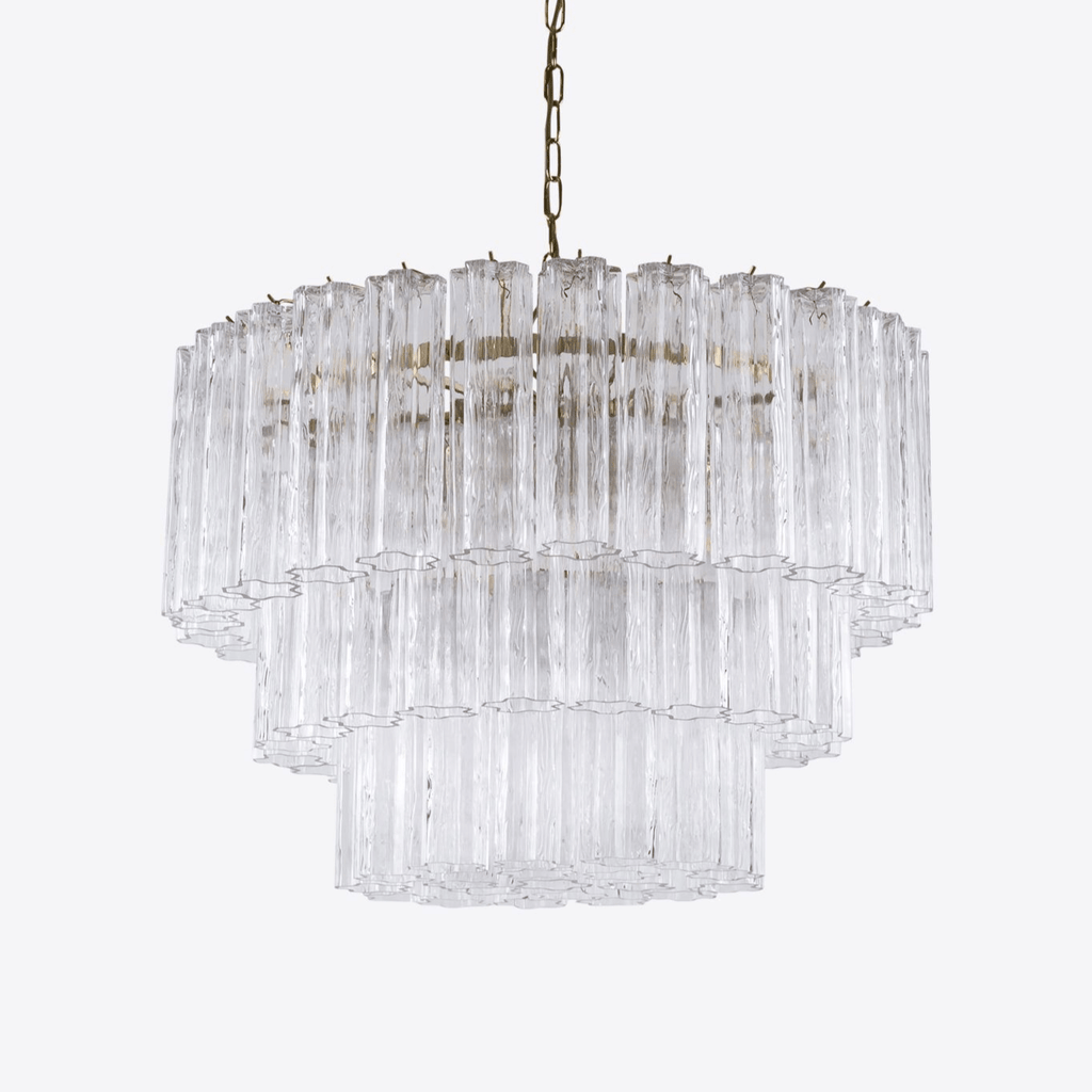 Aurora Chandelier Five Tier Fluted Glass Tube Mid Century