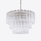 Aurora Chandelier Five Tier Fluted Glass Tube Mid Century