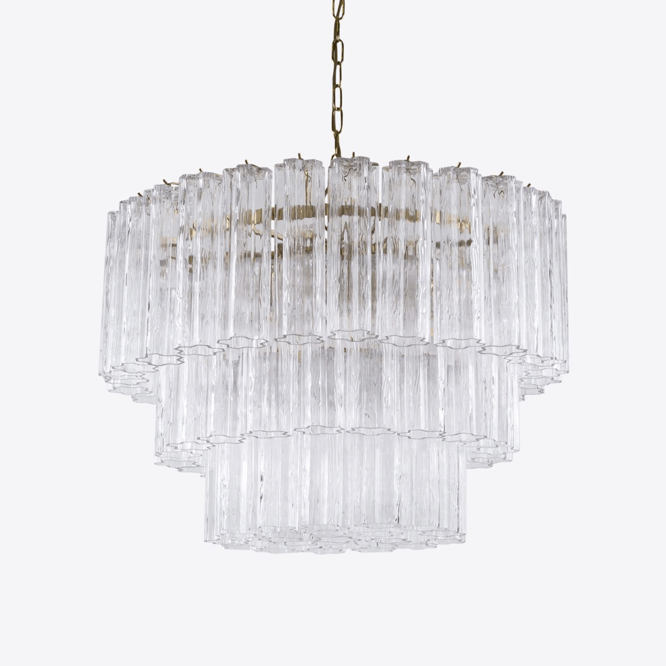 Aurora Chandelier Five Tier Fluted Glass Tube Mid Century