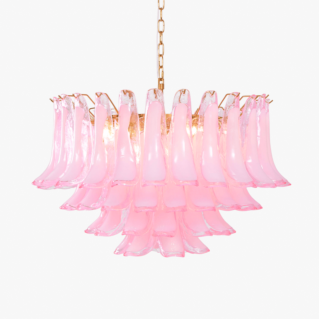 Aurora Chandelier Pink Glass Leaf Layered Floral Glamour