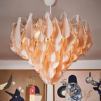 Aurora Chandelier Amber Murano Glass Oval Drops Layered