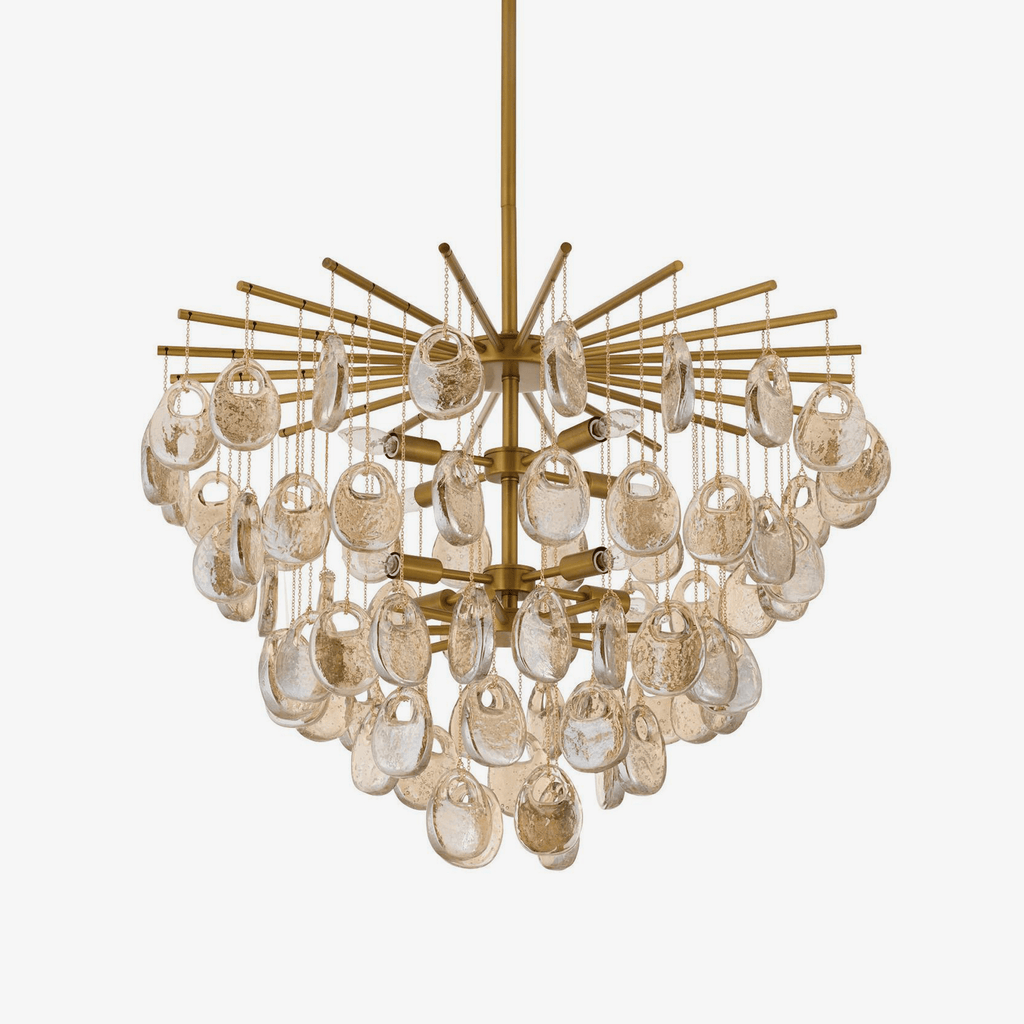 Aurora Chandelier Amber Seedy Glass Drop Antique Brass