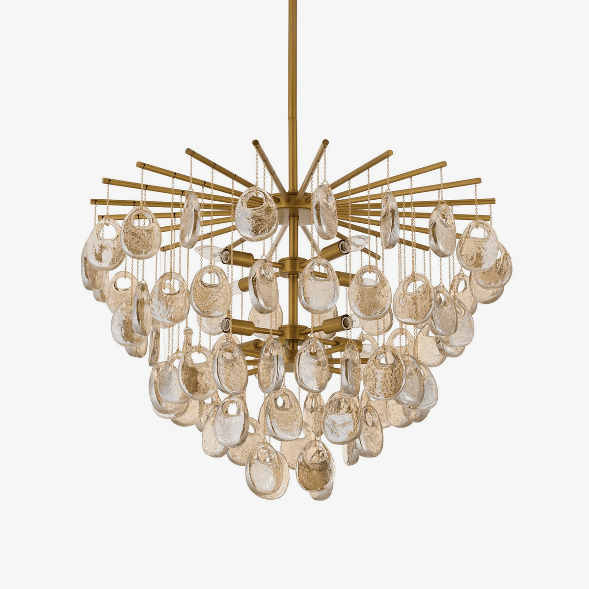 Aurora Chandelier Amber Seedy Glass Drop Antique Brass