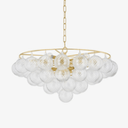 Aurora Chandelier Clear Glass Globe Aged Brass Elegant