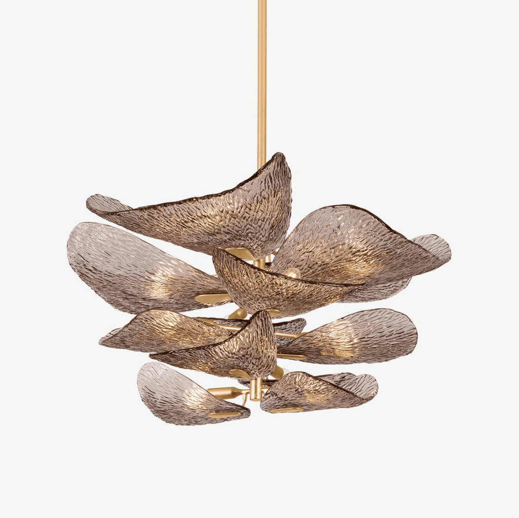 Aurora Chandelier Cardiff Piastra Glass Petal Layered Bronze