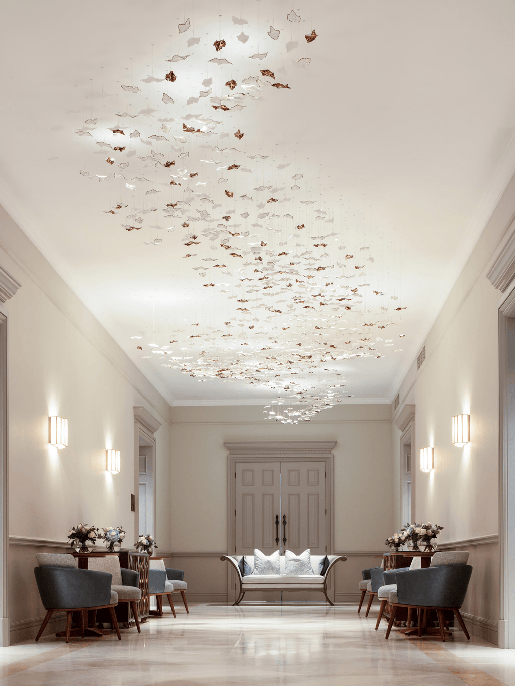 Leaf Modern Metal & Crystal Glass Chandelier