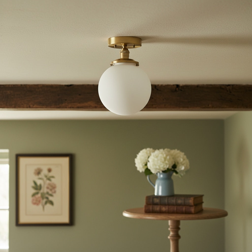 Pearl Glass Mid Century Flush Ceiling Light
