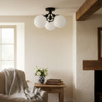 Pearl Glass White Mid Century Flush Ceiling Lamp