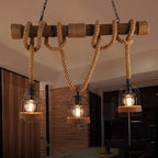 Epoch Vintage Wood Pendant Light, 3 Heads, Hemp rope&