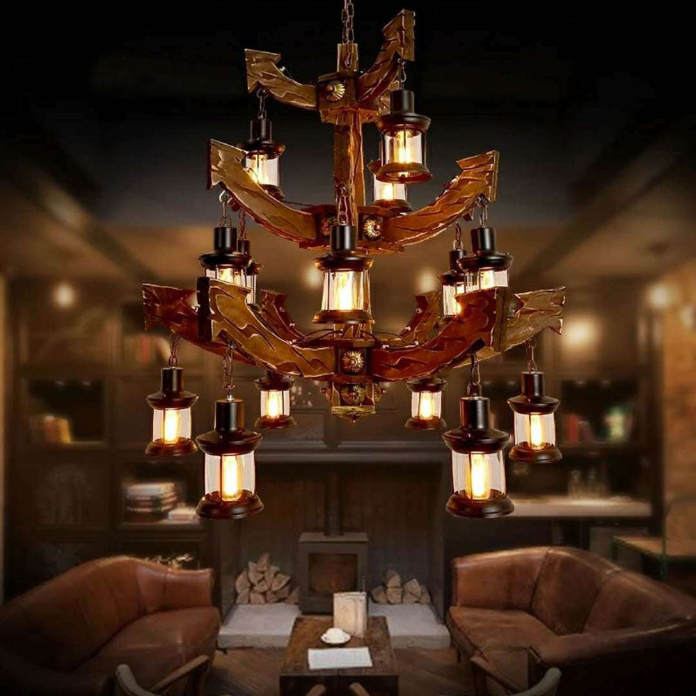 Epoch Retro 14 Lantern Wood/ Chandelier Living Room/Bedroom