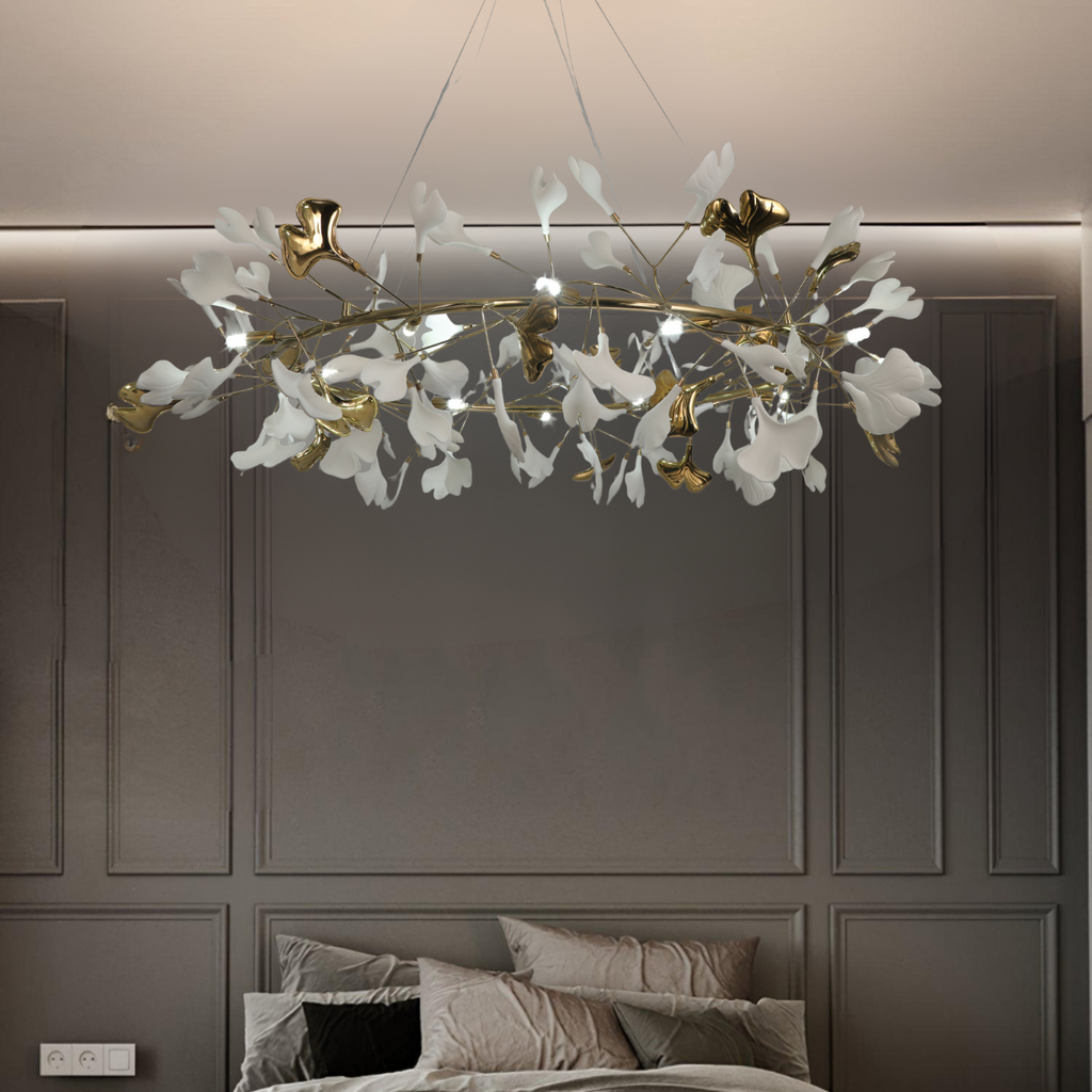 Olivia Ceramic Gingko Art Deco Chandelier  O-Shape