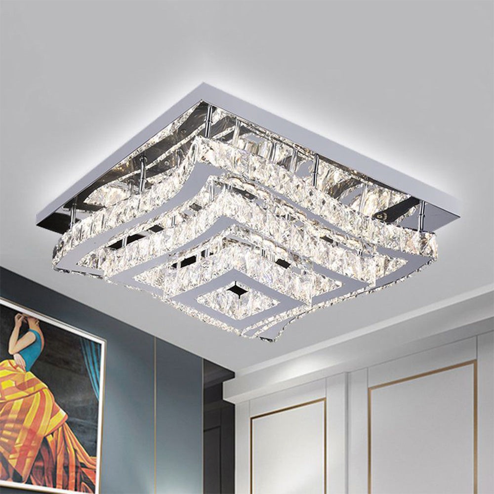 Kristy Luxury Square /Glass Flush Mount Ceiling Light, Living Room
