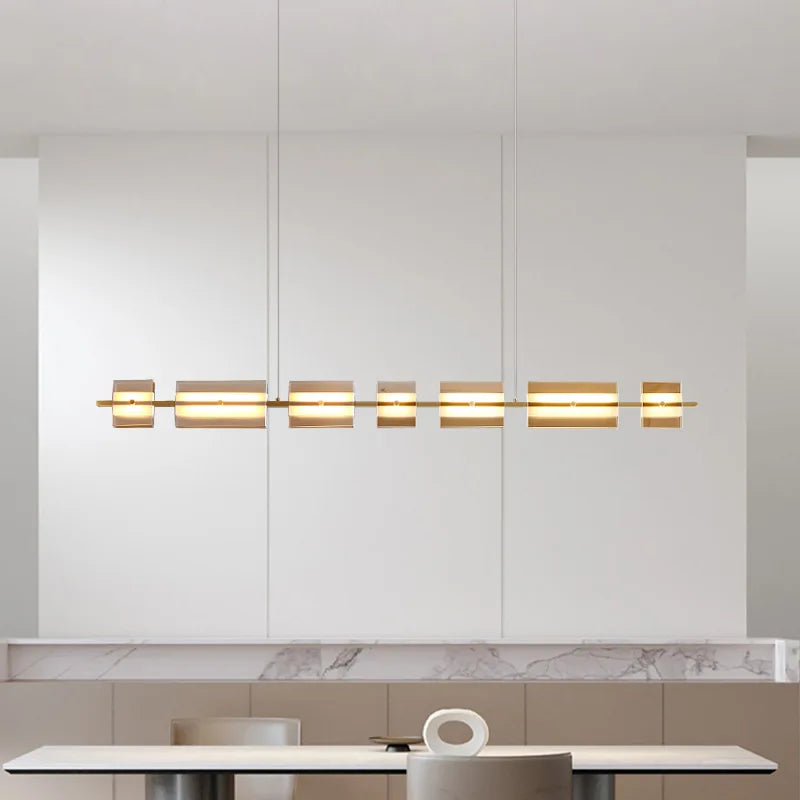 Arisha Modern Nordic Linear Copper Glass Pendant Light Brass