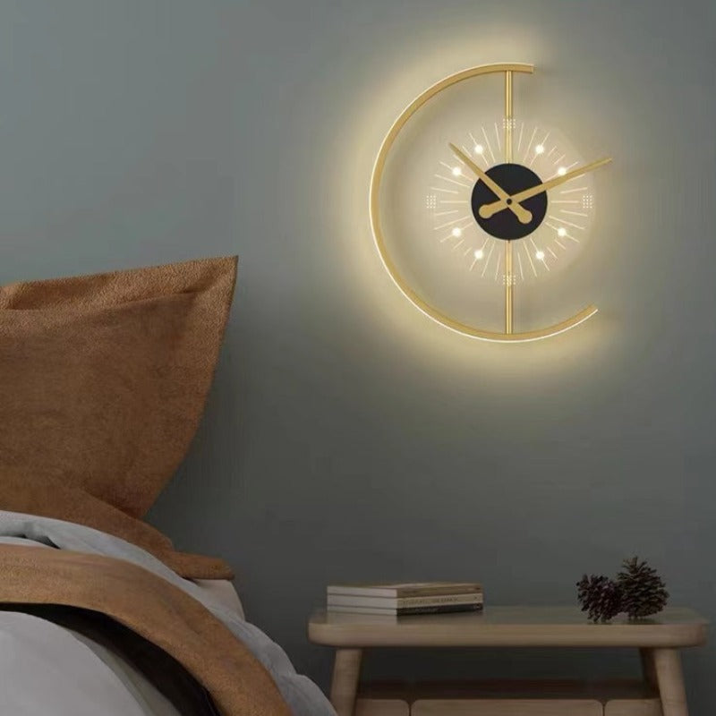 Arisha Modern Clock LED Indoor Wall Lamp Wood Living Room Bedroom Dining Room
