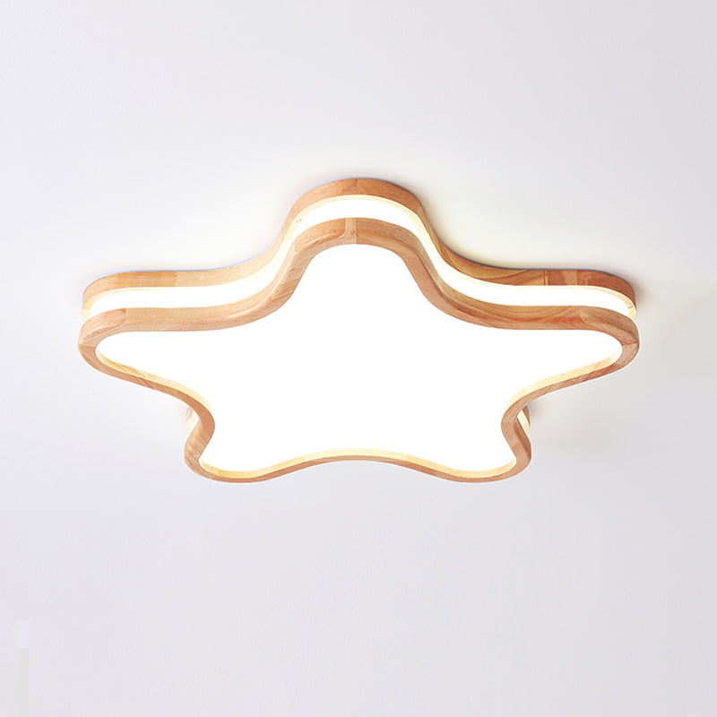 Arisha Moon/Cloud/Star Shape Flush Mount Ceiling Light, Wood & Arcylic