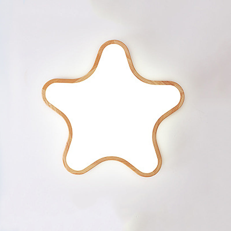 Arisha Moon/Cloud/Star Shape Flush Mount Ceiling Light, Wood & Arcylic