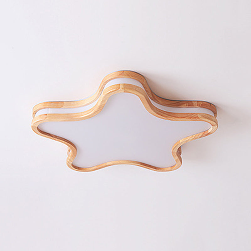 Arisha Moon/Cloud/Star Shape Flush Mount Ceiling Light, Wood & Arcylic